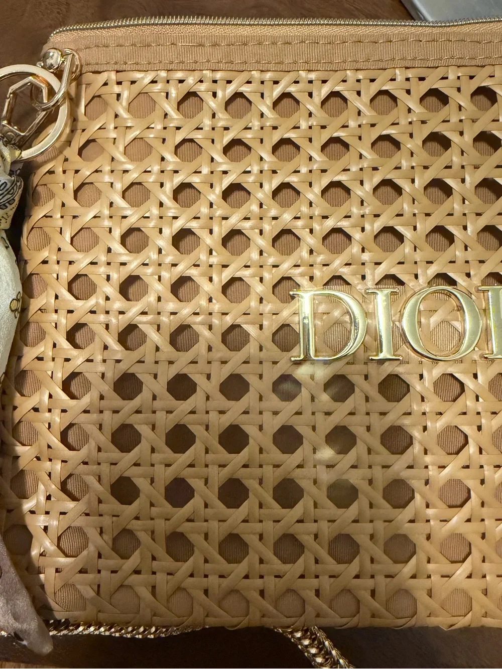 Dior Tan Woven Rattan Cosmetic Beauty Bag GWP VIP Item